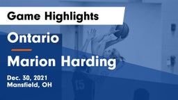 Ontario  vs Marion Harding  Game Highlights - Dec. 30, 2021