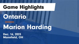 Ontario  vs Marion Harding  Game Highlights - Dec. 16, 2023