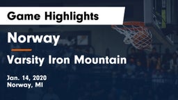 Norway  vs Varsity Iron Mountain Game Highlights - Jan. 14, 2020
