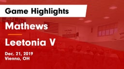Mathews  vs Leetonia V Game Highlights - Dec. 21, 2019