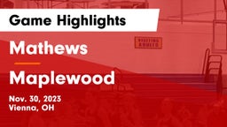 Mathews  vs Maplewood Game Highlights - Nov. 30, 2023