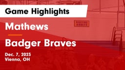 Mathews  vs Badger Braves Game Highlights - Dec. 7, 2023