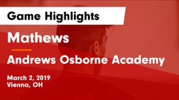 Mathews  vs Andrews Osborne Academy Game Highlights - March 2, 2019