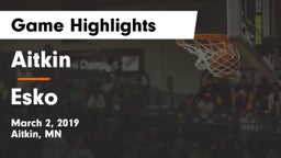 Aitkin  vs Esko  Game Highlights - March 2, 2019
