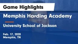 Memphis Harding Academy vs University School of Jackson Game Highlights - Feb. 17, 2020