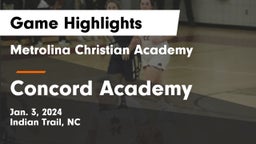 Metrolina Christian Academy  vs Concord Academy Game Highlights - Jan. 3, 2024