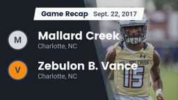 Recap: Mallard Creek  vs. Zebulon B. Vance  2017