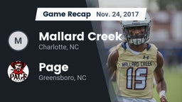 Recap: Mallard Creek  vs. Page  2017