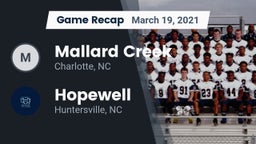 Recap: Mallard Creek  vs. Hopewell  2021