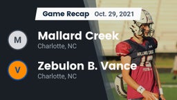 Recap: Mallard Creek  vs. Zebulon B. Vance  2021