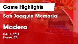 San Joaquin Memorial  vs Madera  Game Highlights - Feb. 1, 2019