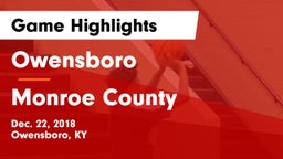 Owensboro  vs Monroe County  Game Highlights - Dec. 22, 2018