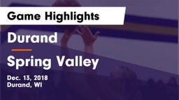 Durand  vs Spring Valley  Game Highlights - Dec. 13, 2018