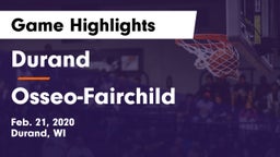 Durand  vs Osseo-Fairchild  Game Highlights - Feb. 21, 2020