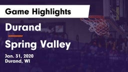Durand  vs Spring Valley  Game Highlights - Jan. 31, 2020