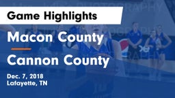 Macon County  vs Cannon County  Game Highlights - Dec. 7, 2018