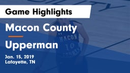 Macon County  vs Upperman  Game Highlights - Jan. 15, 2019