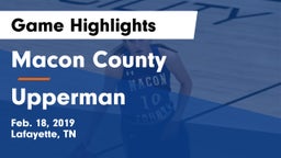Macon County  vs Upperman   Game Highlights - Feb. 18, 2019