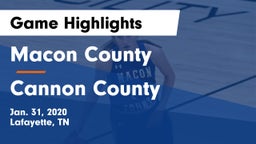 Macon County  vs Cannon County  Game Highlights - Jan. 31, 2020