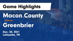 Macon County  vs Greenbrier Game Highlights - Dec. 30, 2021
