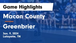 Macon County  vs Greenbrier  Game Highlights - Jan. 9, 2024