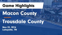 Macon County  vs Trousdale County  Game Highlights - Nov 22, 2016