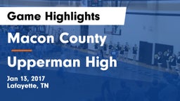Macon County  vs Upperman High Game Highlights - Jan 13, 2017