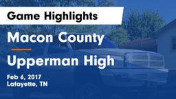 Macon County  vs Upperman High Game Highlights - Feb 6, 2017