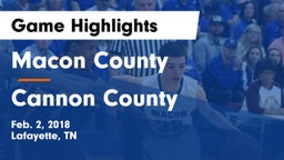 Macon County  vs Cannon County  Game Highlights - Feb. 2, 2018