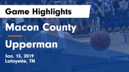 Macon County  vs Upperman Game Highlights - Jan. 15, 2019