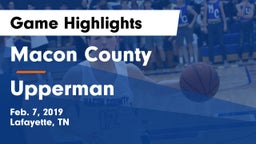 Macon County  vs Upperman Game Highlights - Feb. 7, 2019