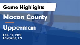 Macon County  vs Upperman  Game Highlights - Feb. 13, 2020