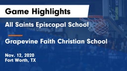 All Saints Episcopal School vs Grapevine Faith Christian School Game Highlights - Nov. 12, 2020