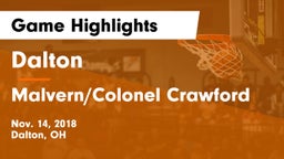 Dalton  vs Malvern/Colonel Crawford Game Highlights - Nov. 14, 2018