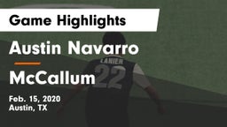 Austin Navarro  vs McCallum  Game Highlights - Feb. 15, 2020
