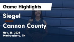 Siegel  vs Cannon County  Game Highlights - Nov. 28, 2020