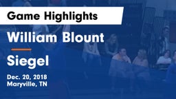 William Blount  vs Siegel  Game Highlights - Dec. 20, 2018