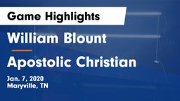 William Blount  vs Apostolic Christian Game Highlights - Jan. 7, 2020