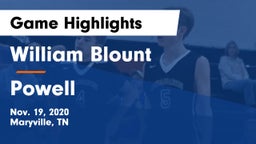 William Blount  vs Powell  Game Highlights - Nov. 19, 2020
