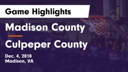 Madison County  vs Culpeper County Game Highlights - Dec. 4, 2018