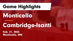 Monticello  vs Cambridge-Isanti  Game Highlights - Feb. 21, 2023