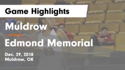 Muldrow  vs Edmond Memorial Game Highlights - Dec. 29, 2018