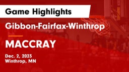 Gibbon-Fairfax-Winthrop  vs MACCRAY  Game Highlights - Dec. 2, 2023