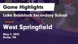 Lake Braddock Secondary School vs West Springfield  Game Highlights - May 9, 2022