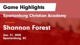 Spartanburg Christian Academy  vs Shannon Forest Game Highlights - Jan. 21, 2020