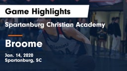 Spartanburg Christian Academy  vs Broome  Game Highlights - Jan. 14, 2020