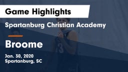 Spartanburg Christian Academy  vs Broome  Game Highlights - Jan. 30, 2020