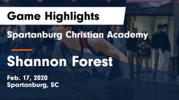 Spartanburg Christian Academy  vs Shannon Forest Game Highlights - Feb. 17, 2020