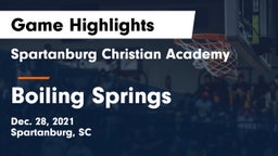 Spartanburg Christian Academy  vs Boiling Springs  Game Highlights - Dec. 28, 2021