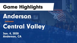 Anderson  vs Central Valley  Game Highlights - Jan. 4, 2020